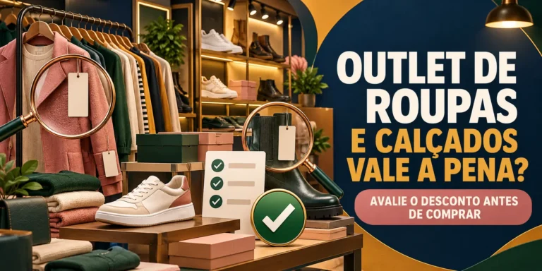 Outlet de roupas e calçados com produtos sendo avaliados antes da compra